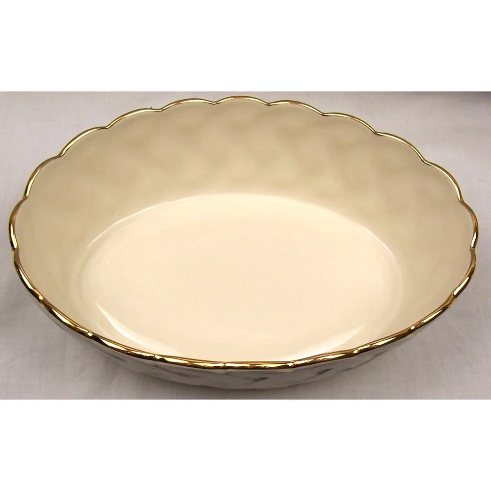 Lenox 120th Anniversary Lattice Bowl 8 Inch Oval Scalloped Ivory Gold